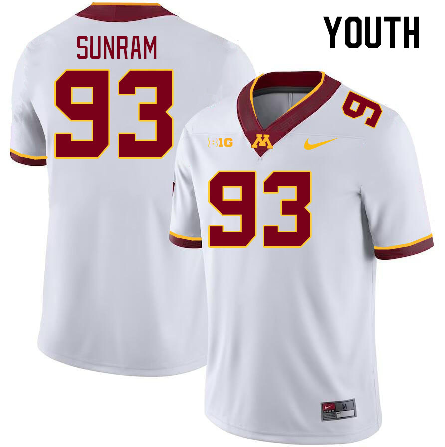 Youth #93 Riley Sunram Minnesota Golden Gophers College Football Jerseys Stitched-White